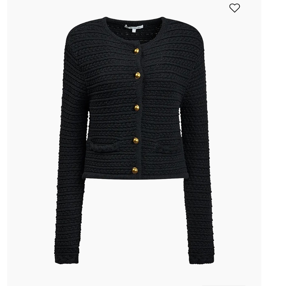 Rebecca Minkoff Textured Black Cardigan with Gold Accents AZ M